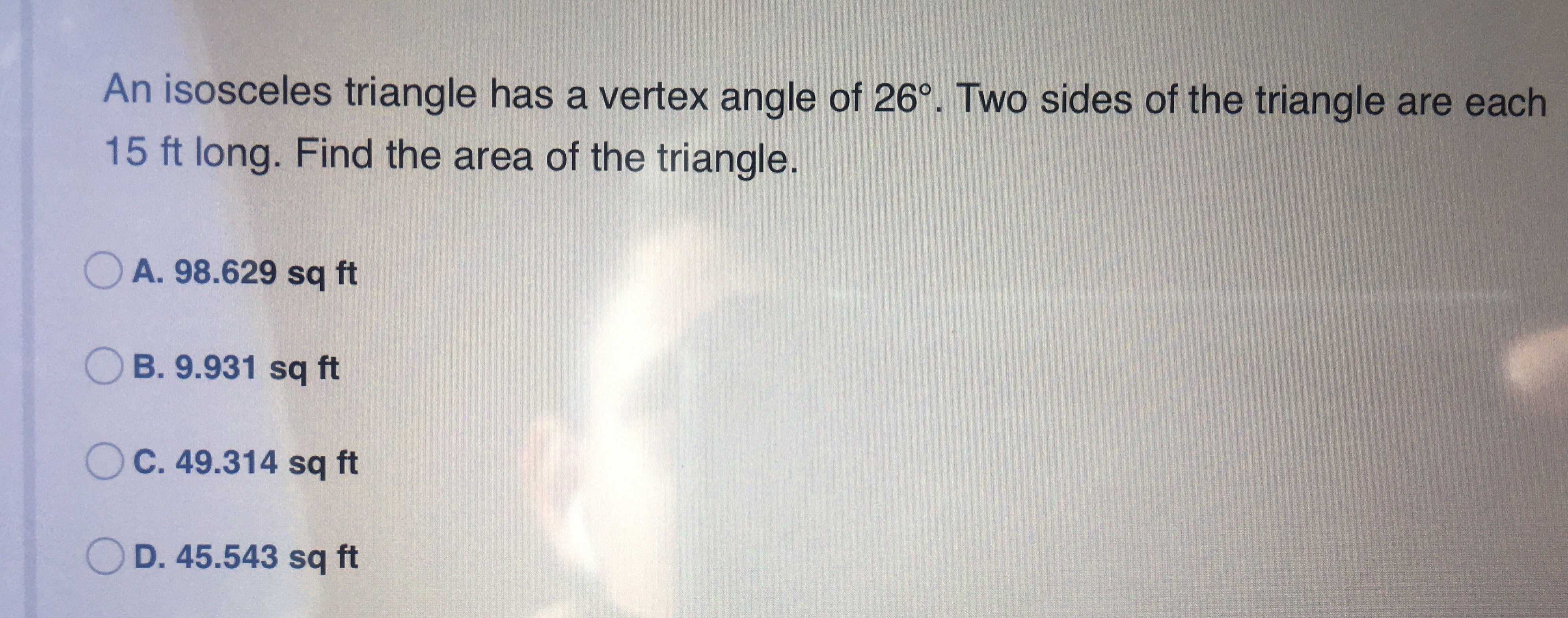 vertex angle of isosceles triangle