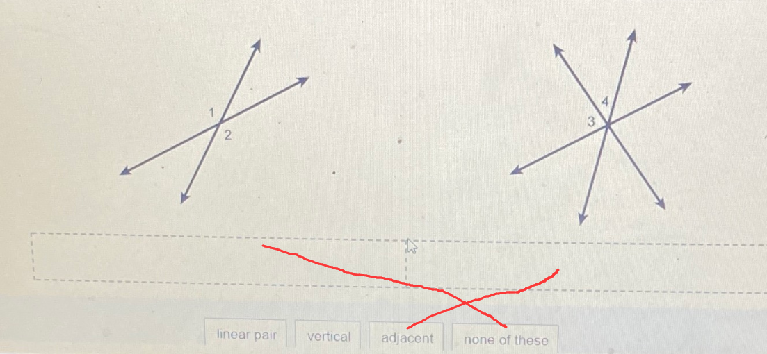 Classify each pair of numbered angles. Drag and drop the descriptions ...