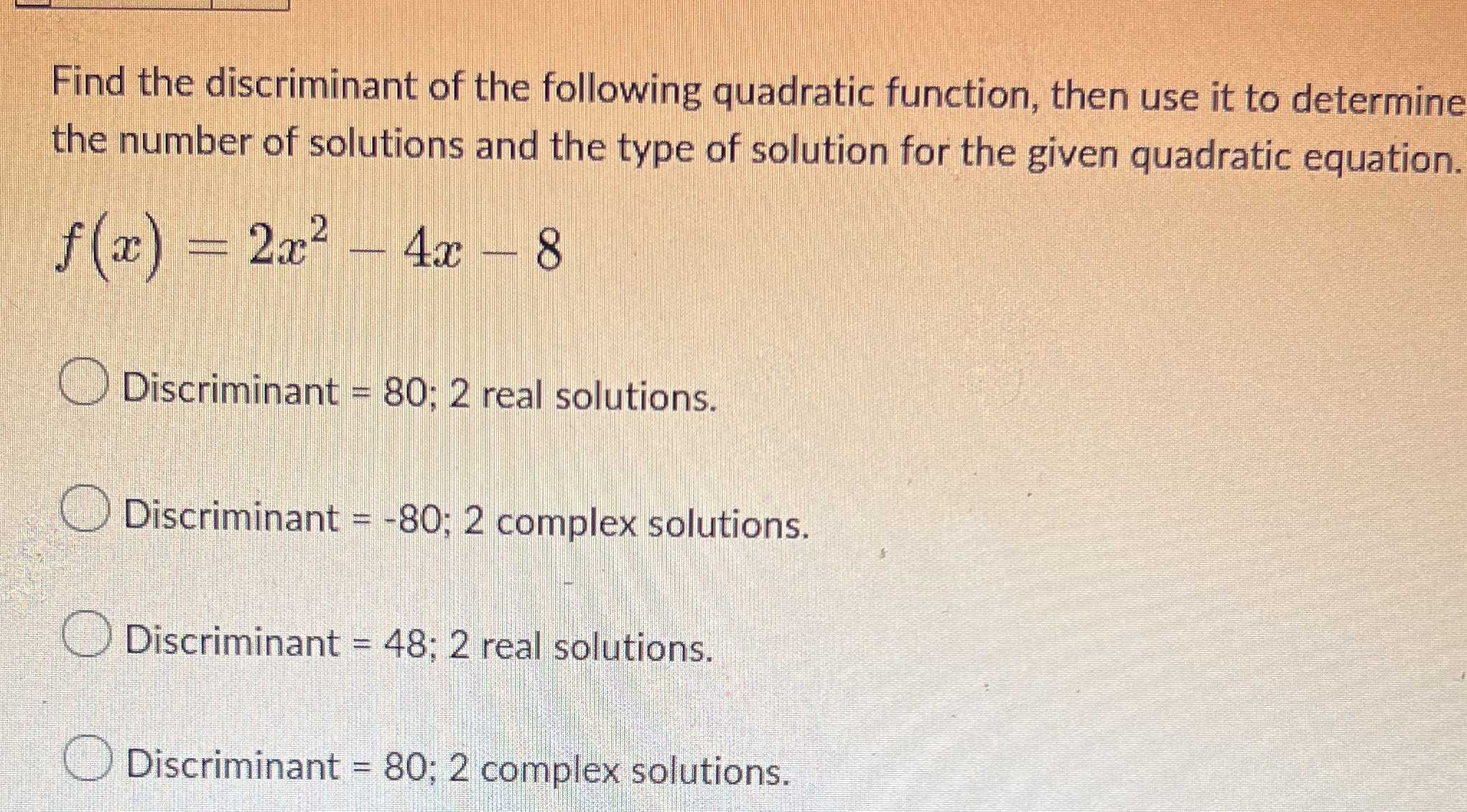 find-the-discriminant-of-the-following-quadratic-f-cameramath