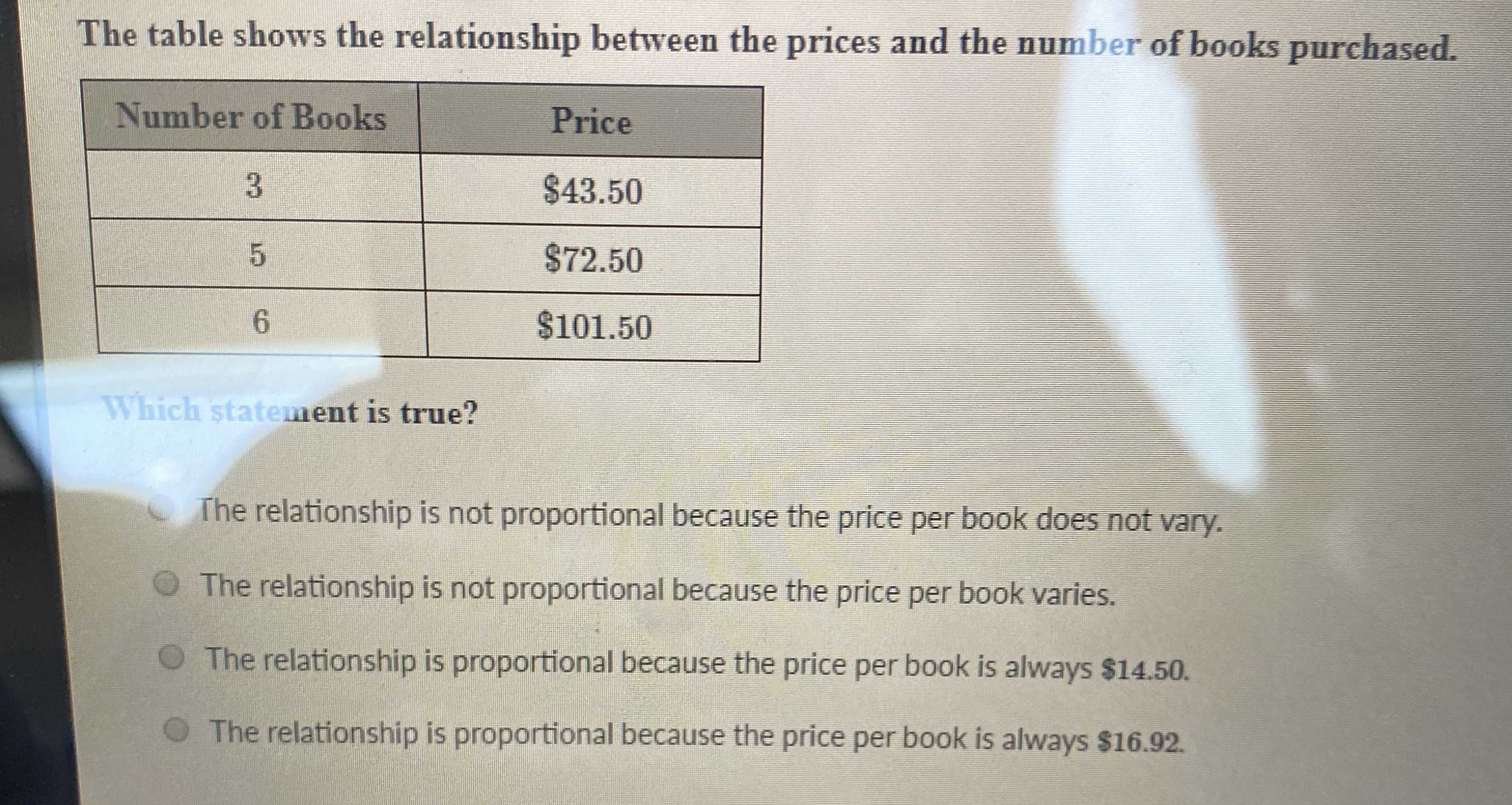 The table shows the relationship between the price...