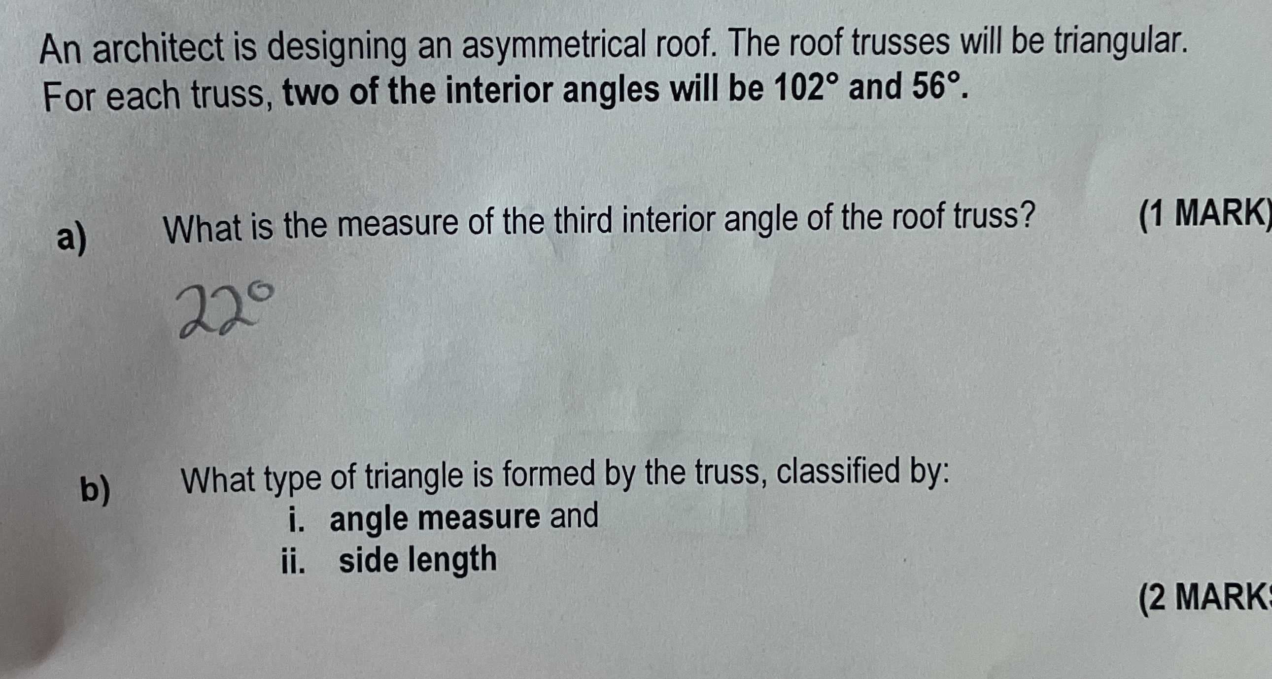An architect is designing an asymmetrical roof. Th...