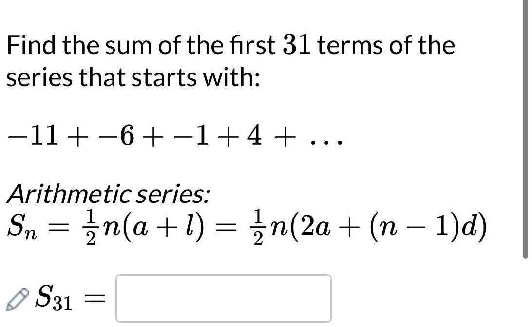 find-the-sum-of-the-first-31-terms-of-the-se-cameramath