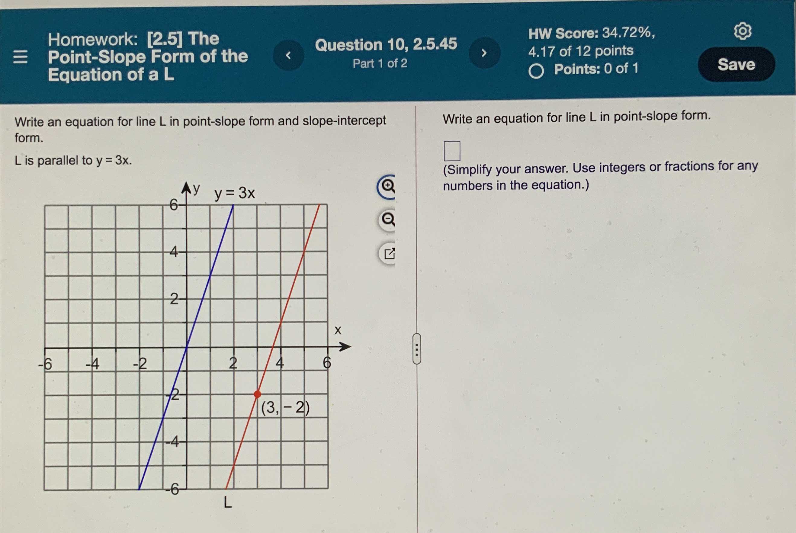 write an equation for line l in point slope form