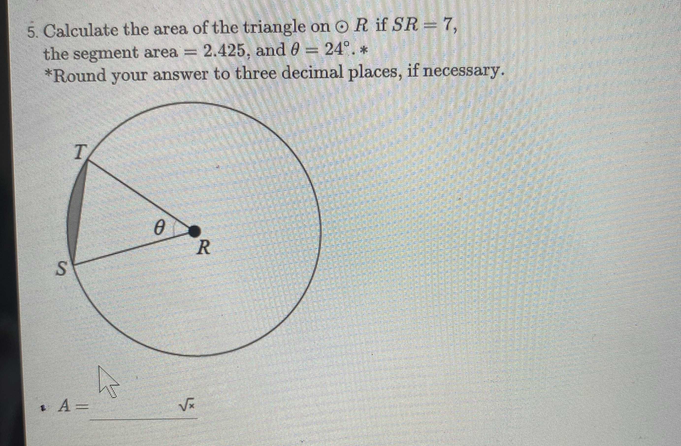Calculate the area of the triangle on \( \odot R \...