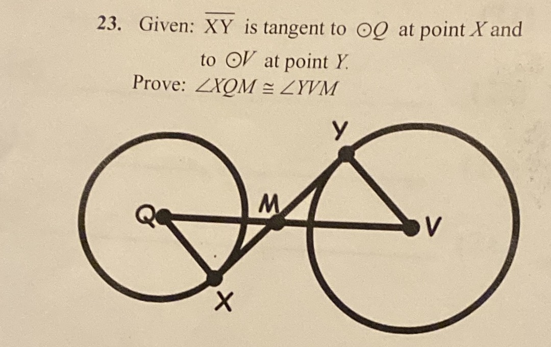 Given: \(\overline{\mathrm{XY}}\) is tangent to \...