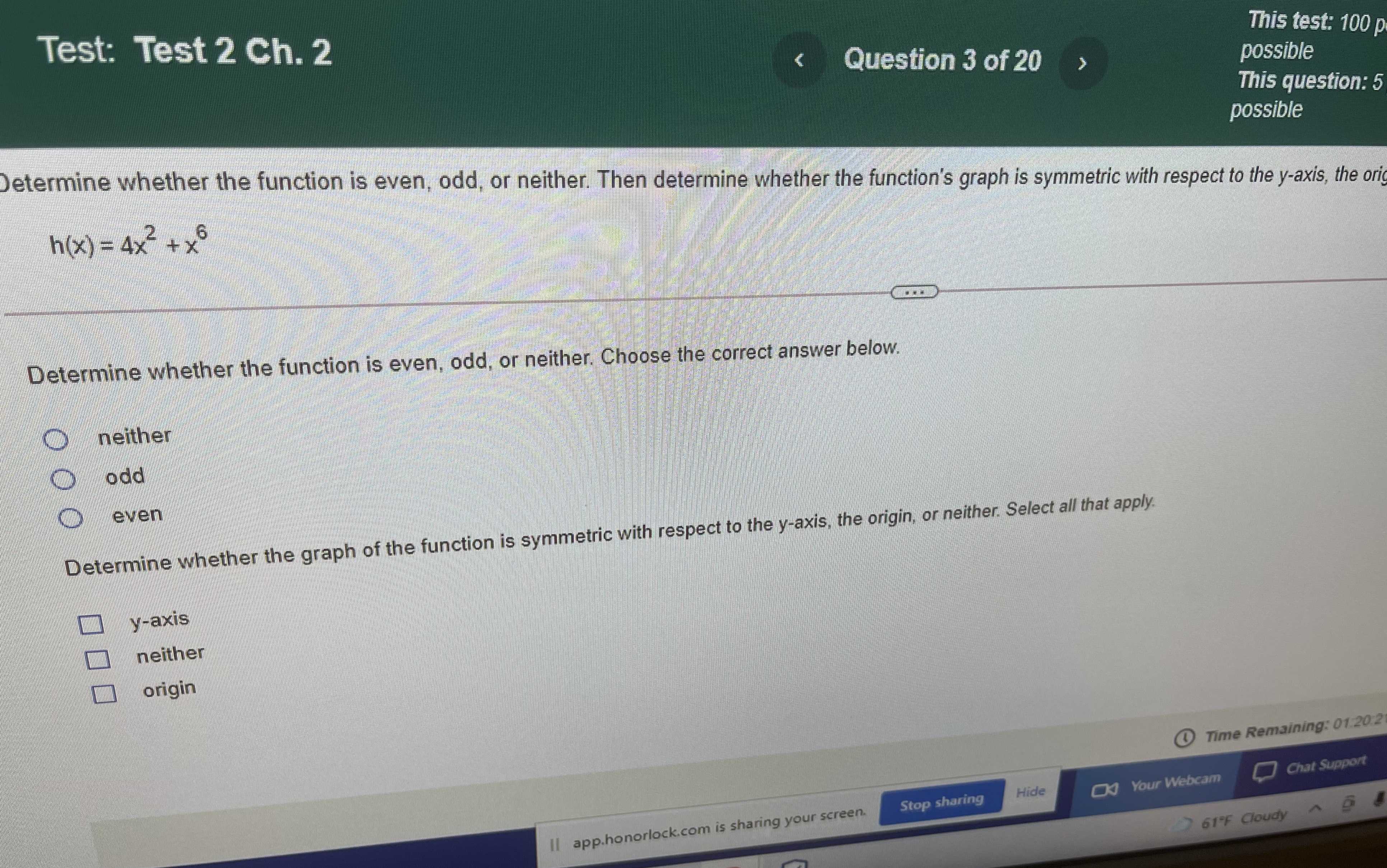 Determine Whether The Function Is Even Odd Or Ne Cameramath 3452