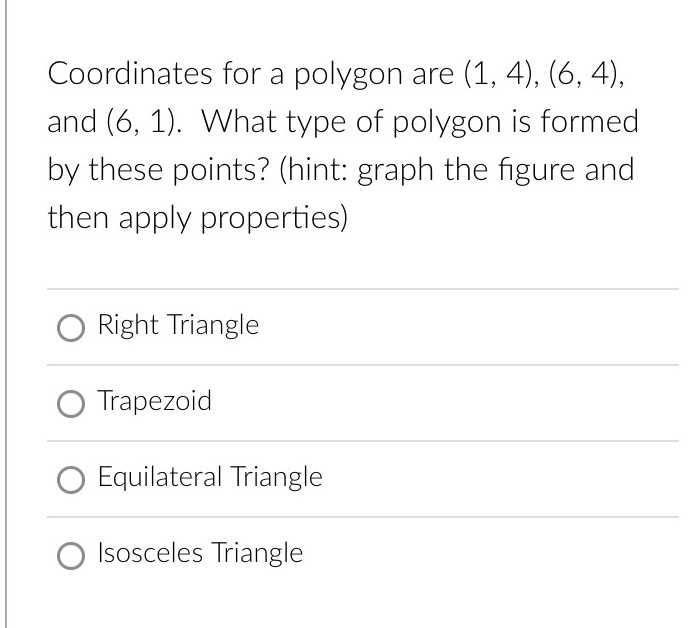 Coordinates for a polygon are \(( 1,4 ) , ( 6,4 )\...