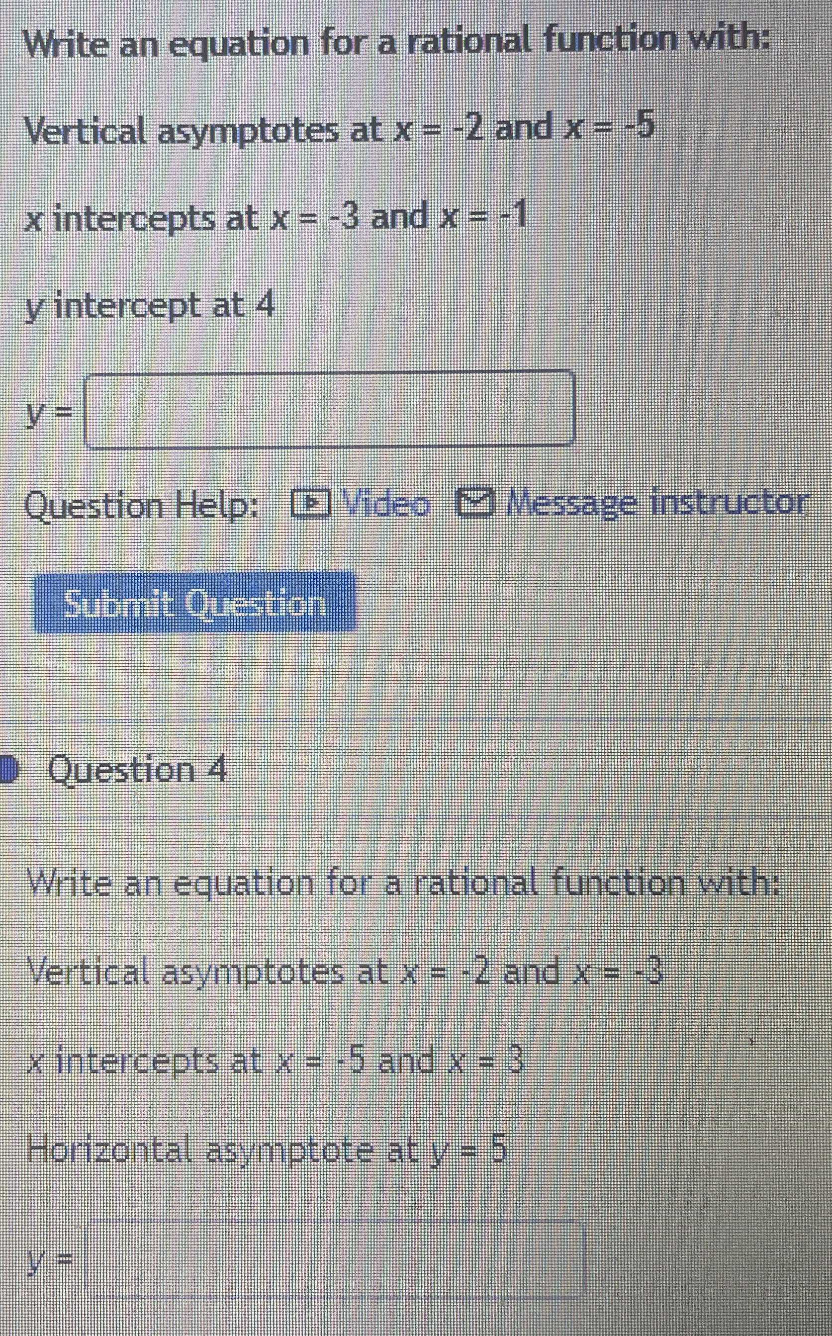 1. Write an equation for a rational function with:...
