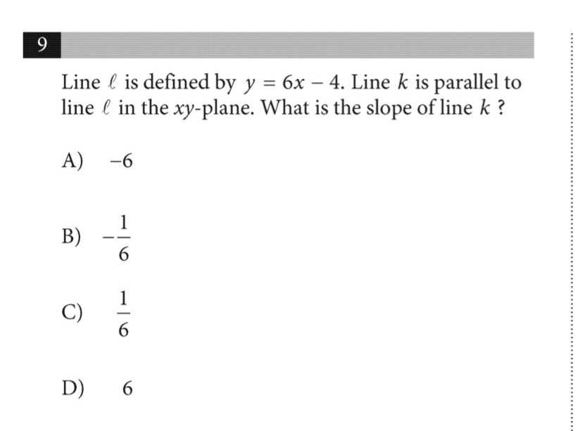 Line \( \ell \) is defined by \( y = 6 x - 4 \) . ...