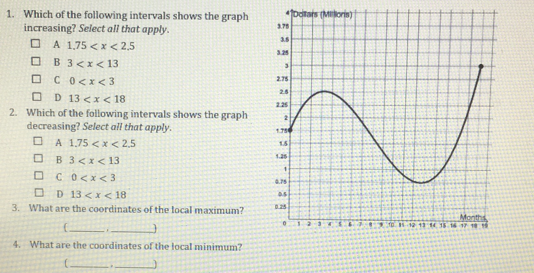1. Which of the following intervals shows the grap...