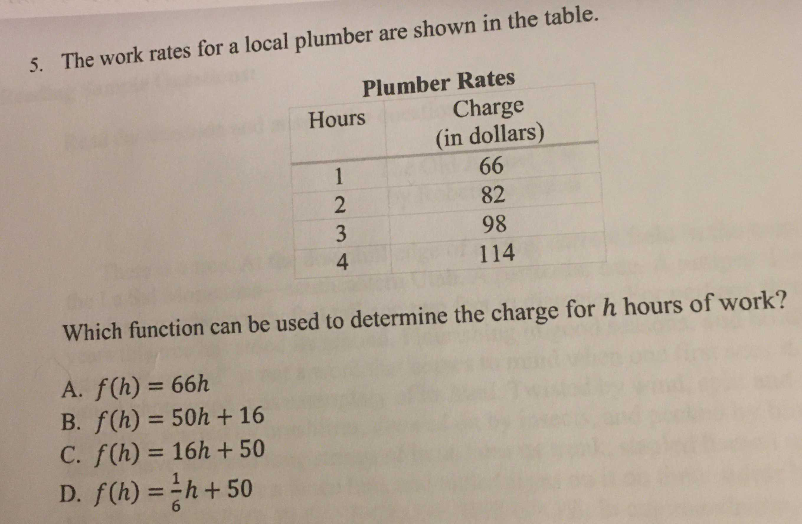 5. The work rates for a local plumber are shown in...