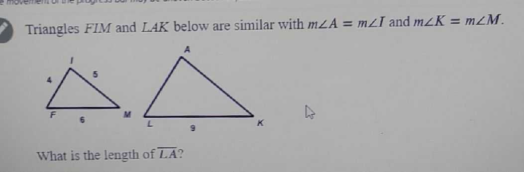 Triangles FIM and LAK below are similar with mangleA=mangleI and ...