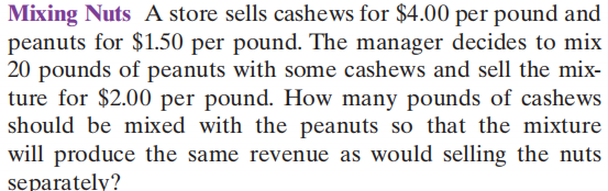A store sells cashews for \( \$ 4.00 \) per pound ...
