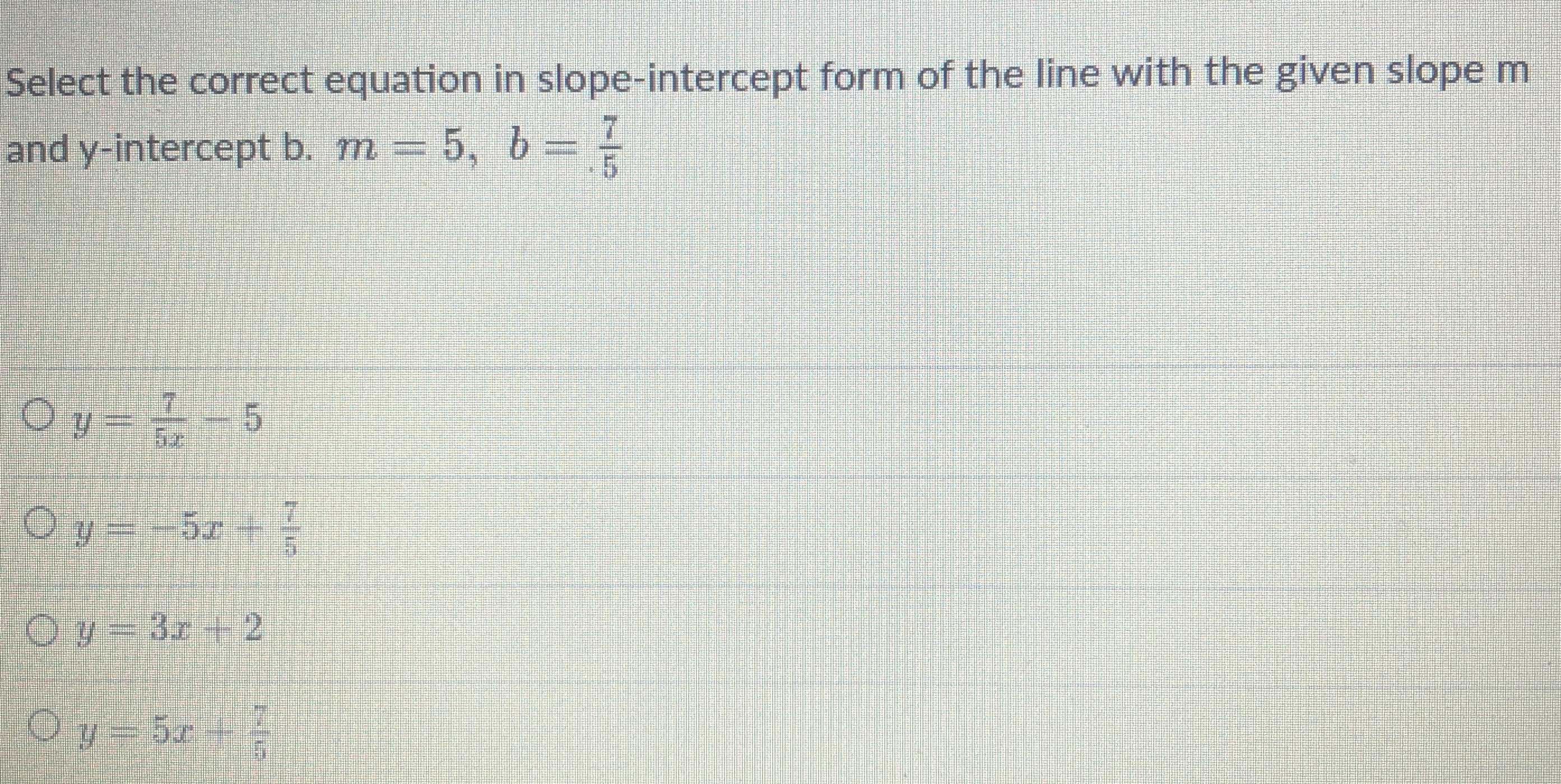 Select the correct equation in slopeintercept for... CameraMath