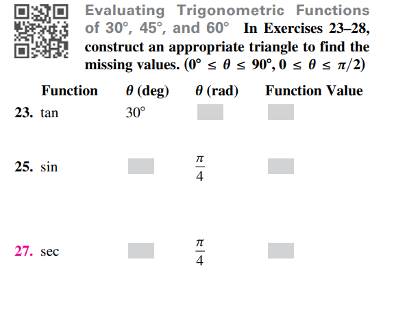 Evaluating Trigonometric Functions of \(30 ^ { \ci...