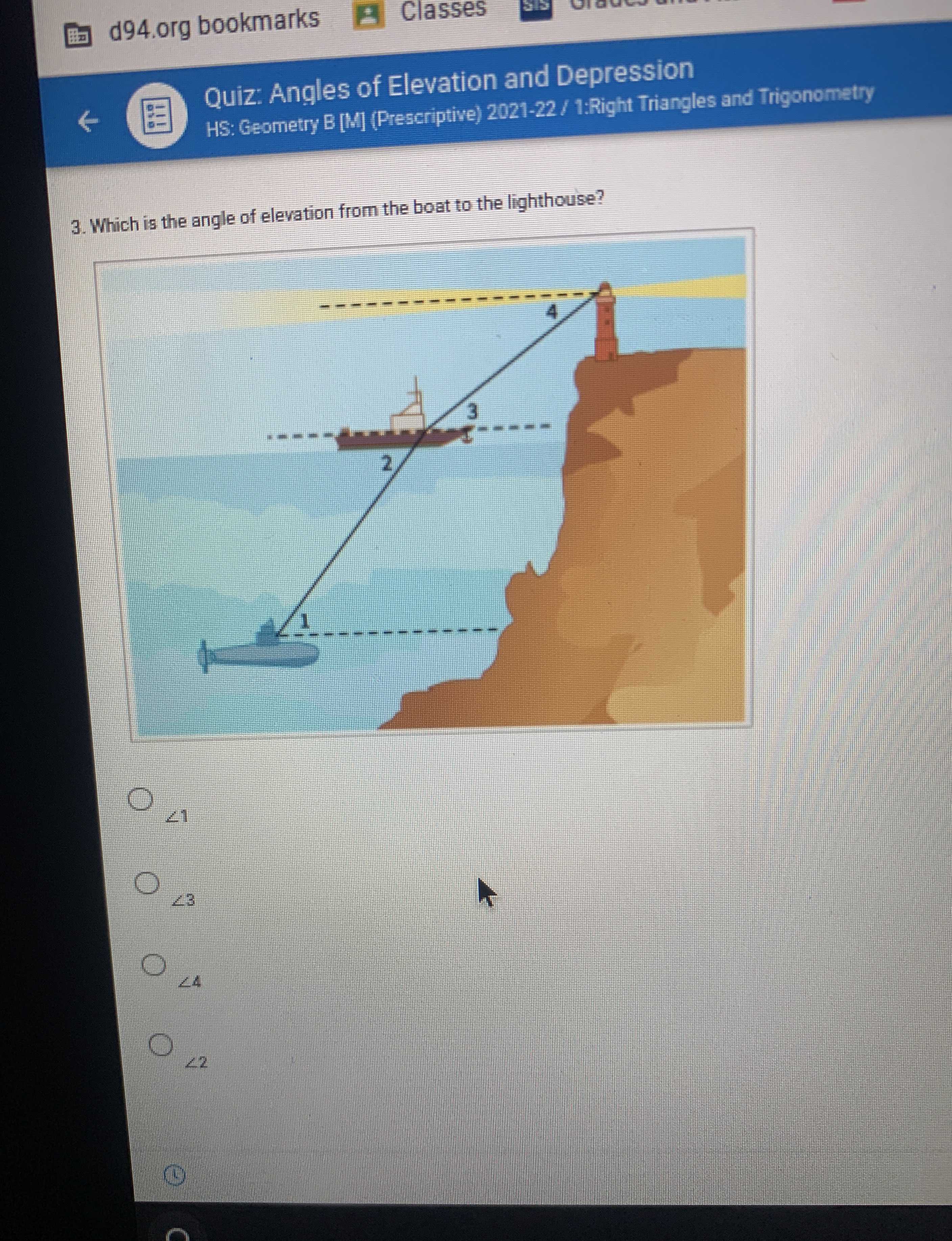 Which is the angle of elevation from the boat to t...