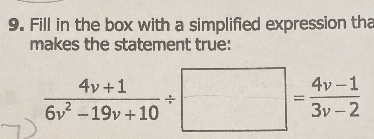 9. Fill in the box with a simplified expression th...