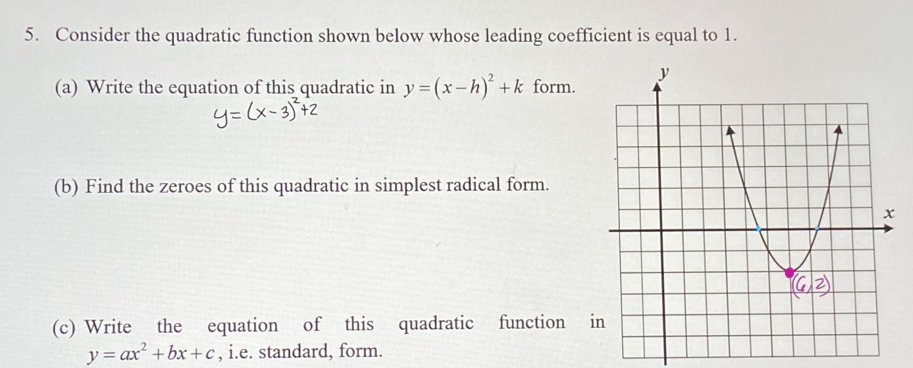 5 Consider The Quadratic Function Shown Below Who Cameramath