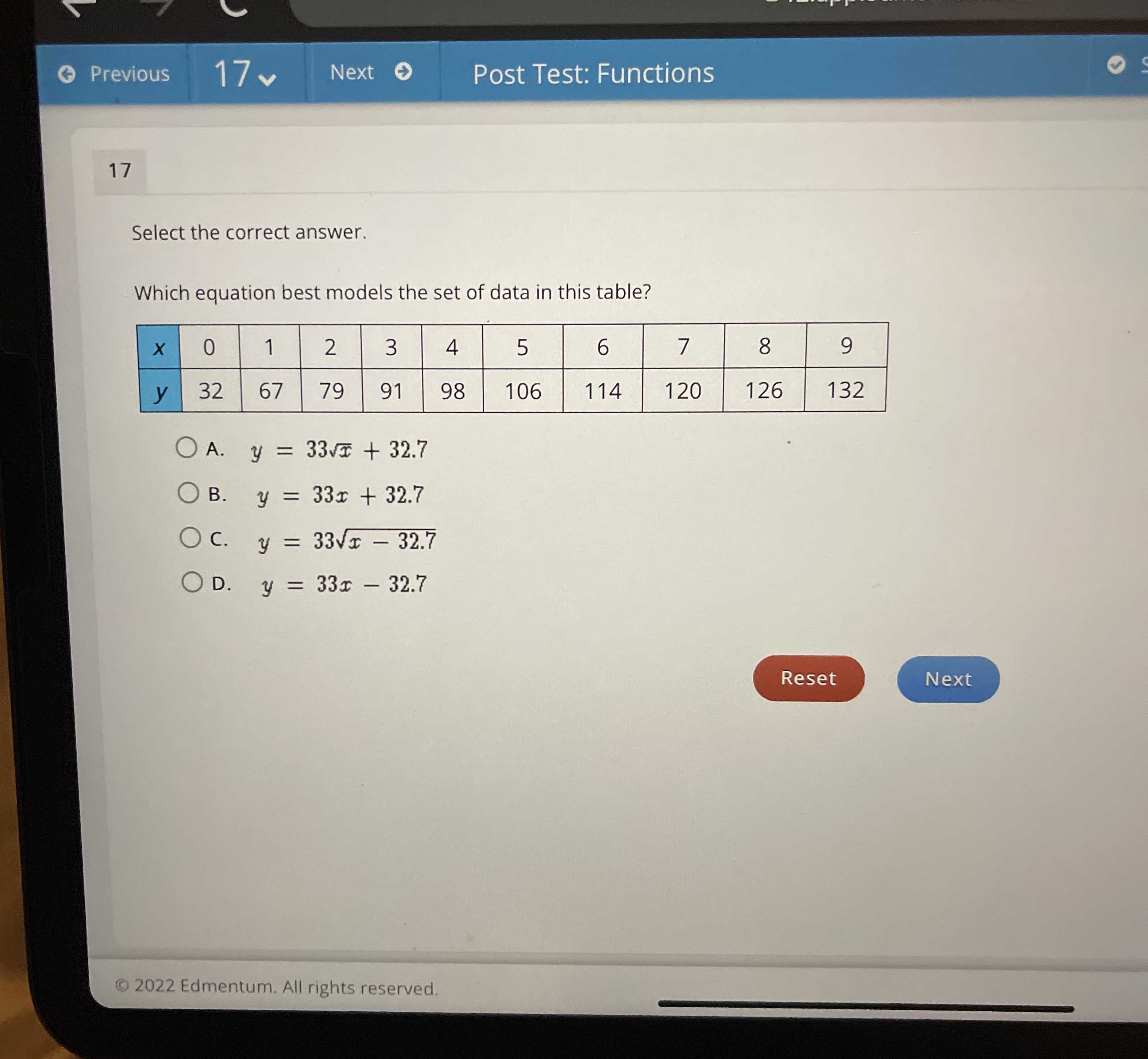 Which equation best models the set of data in this... CameraMath