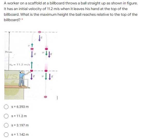 A worker on a scaffold at a billboard throws a ball straight up as