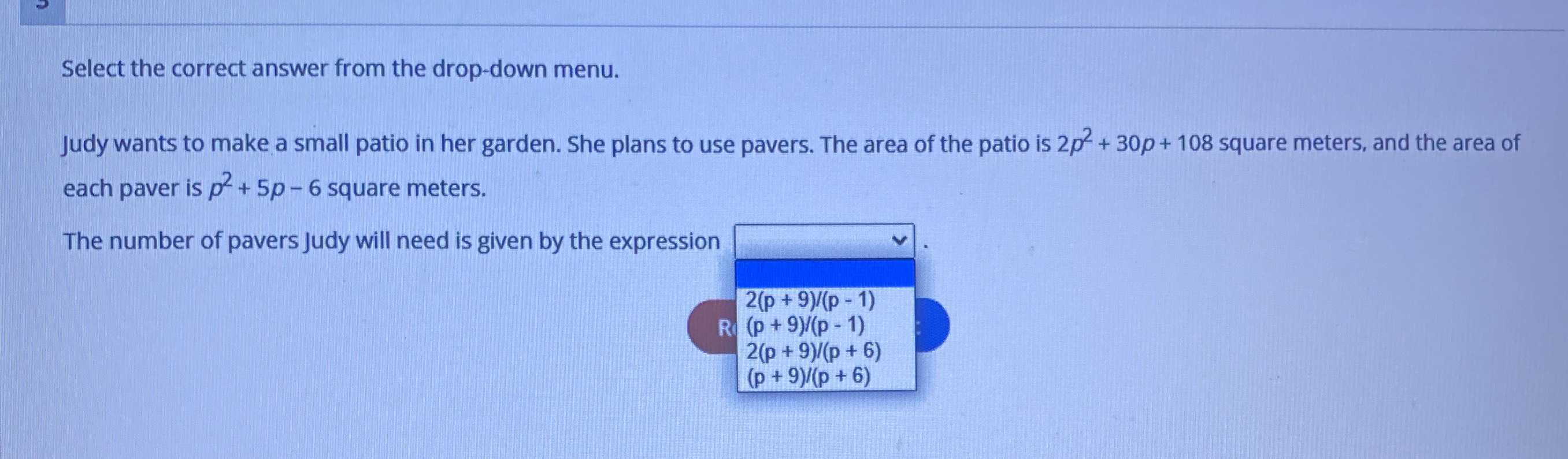 Select the correct answer from the drop down menu cameramath