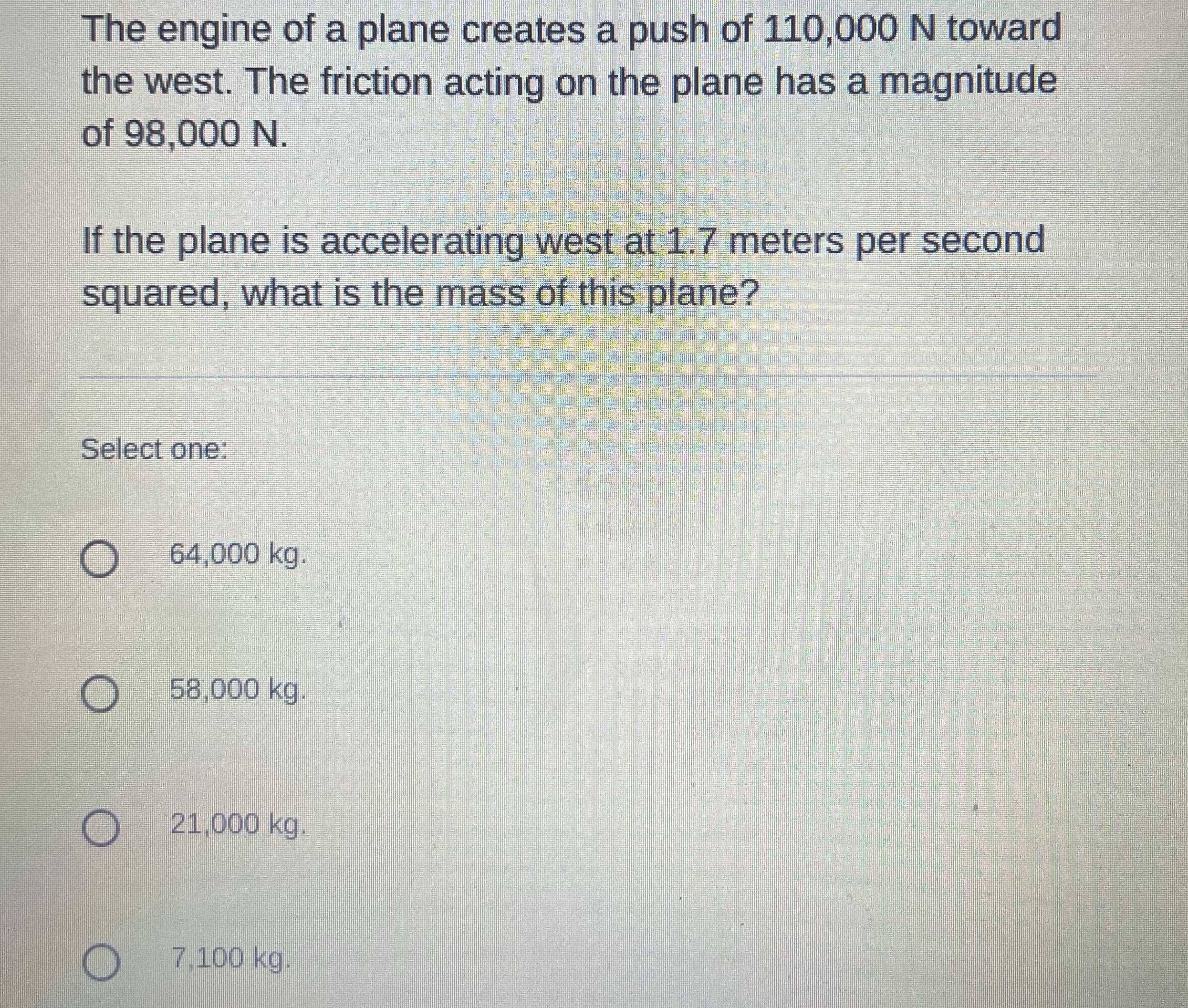 The engine of a plane creates a push of \( 110,000... CameraMath