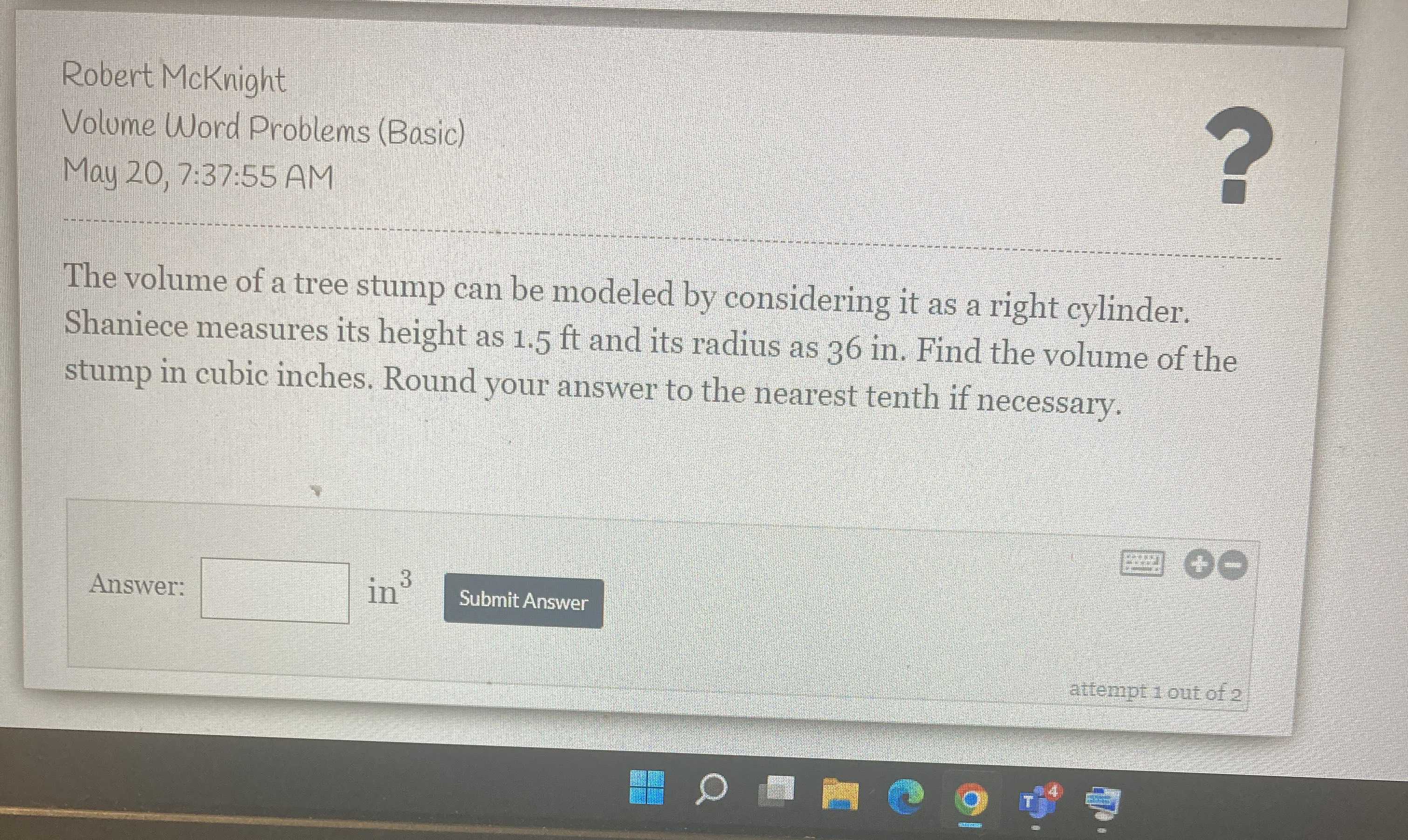 The volume of a tree stump can be modeled by consi... CameraMath