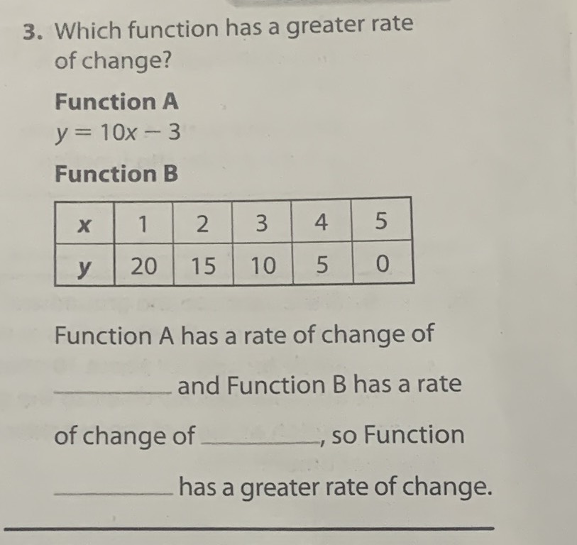3. Which function has a greater rate of change? Fu...