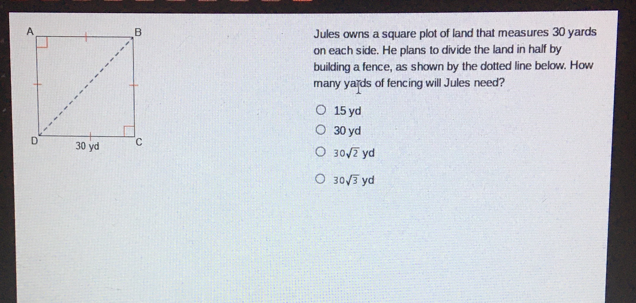 Jules owns a square plot of land that measures \( ... - CameraMath