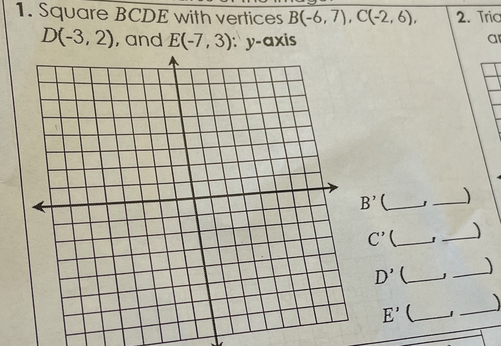 Square \( B C D E \) with vertices \( B ( - 6,7 ) ...