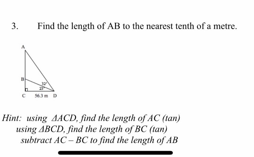 Find the length of AB to the nearest tenth of a m...