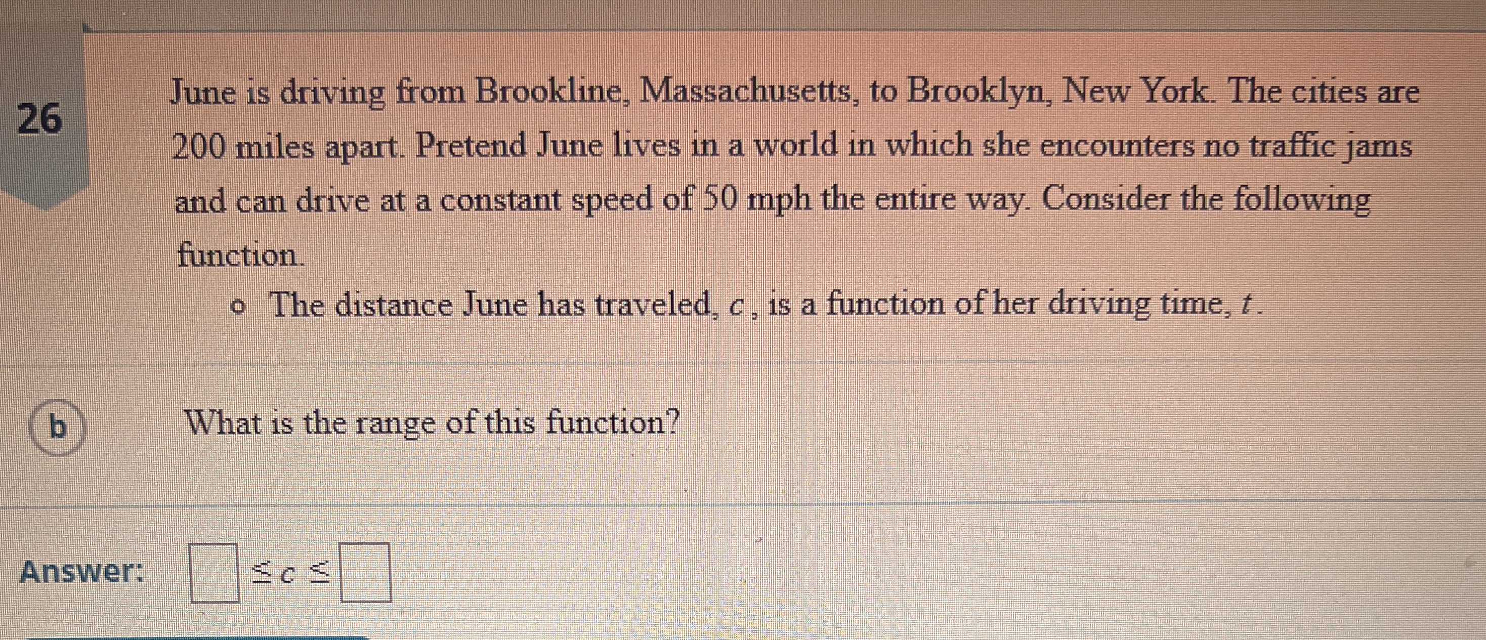 \(26 \) June is driving from Brookline, Massachuse...