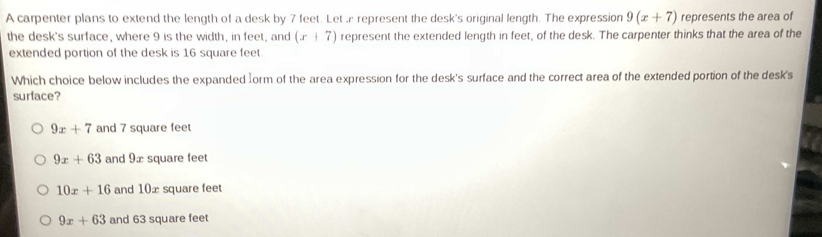 A carpenter plans to extend the length of a desk b...