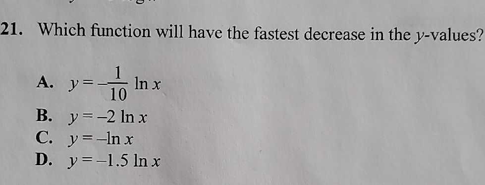 21. Which function will have the fastest decrease ...
