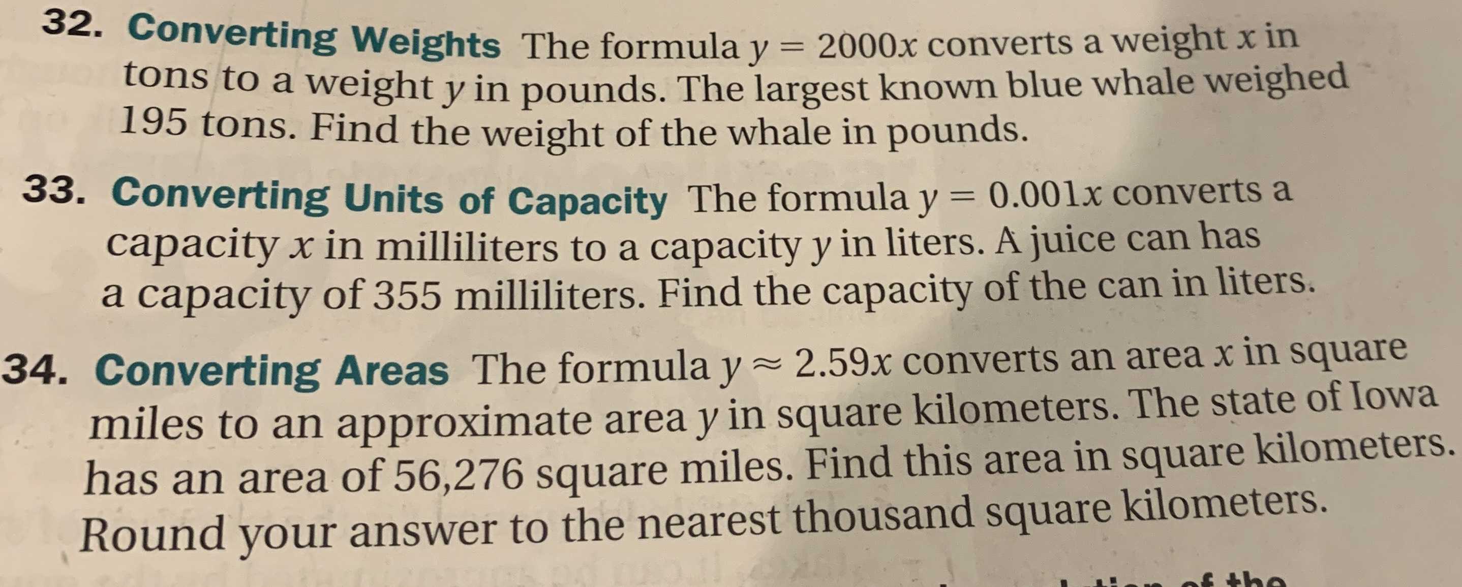 32. Converting Weights The formula \( y = 2000 x \...