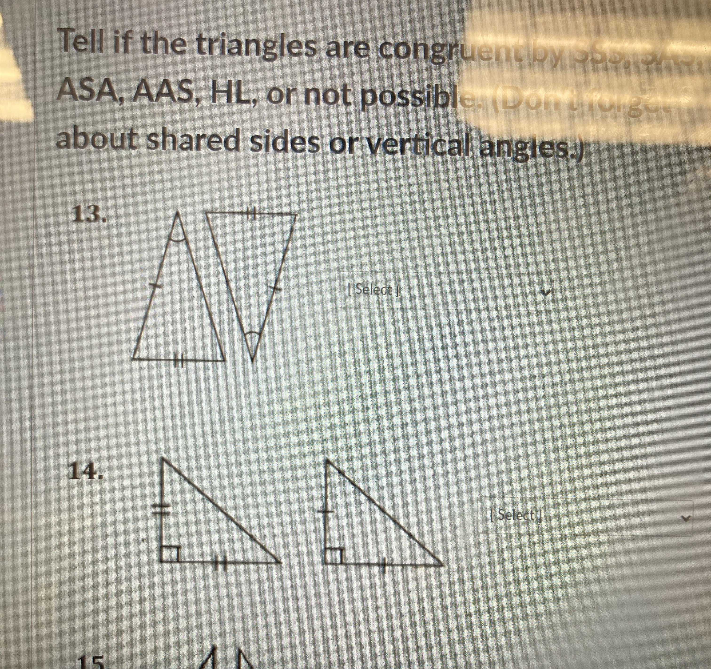 Tell if the triangles are congruent by \( 5 S 5,5,...