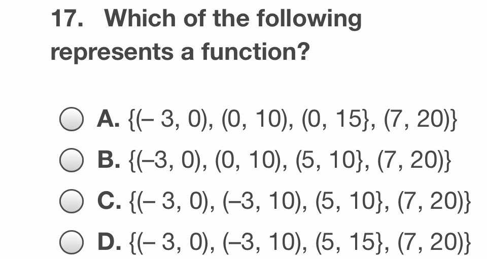 17. Which of the following represents a function? ...