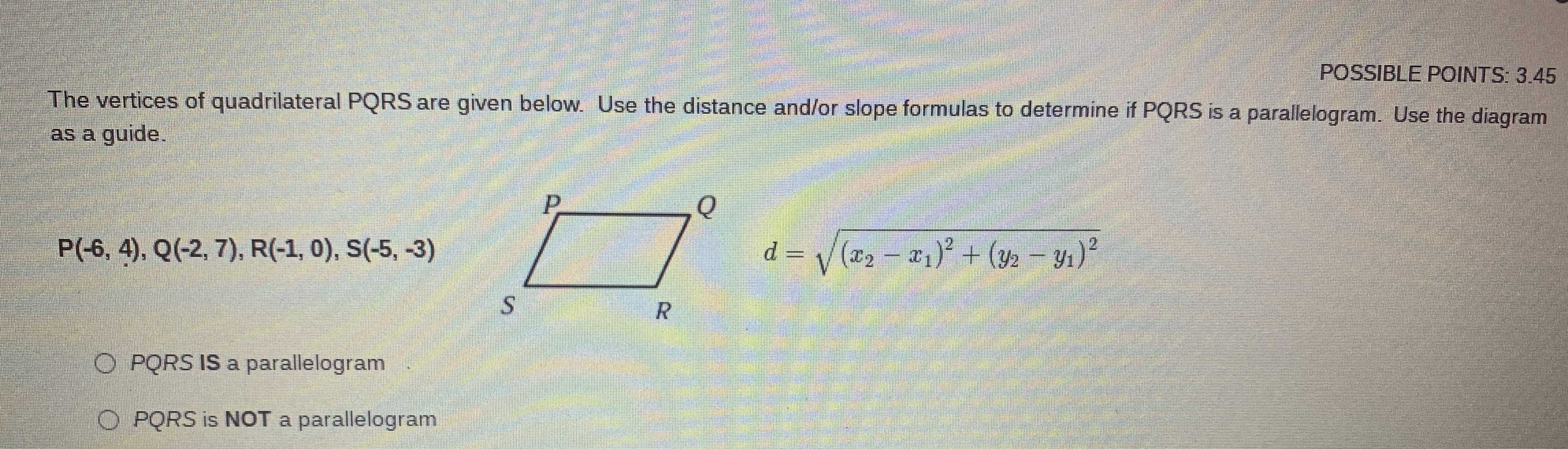 the vertices of quadrilateral pqrs are given below