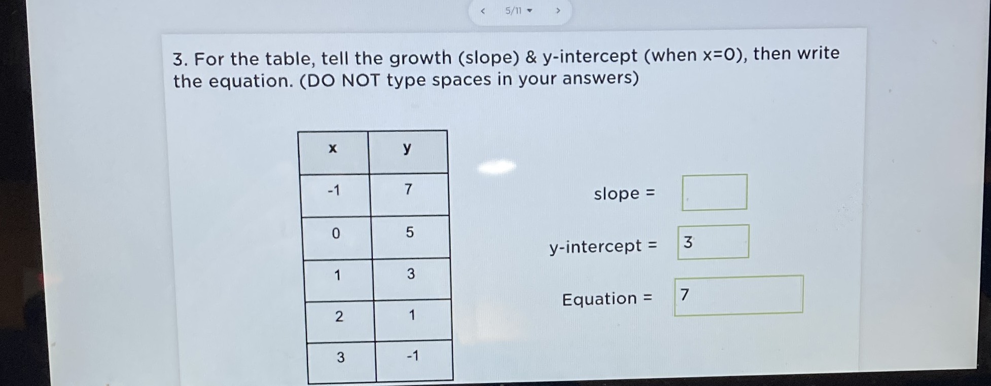 3. For the table, tell the growth (slope) \& \...