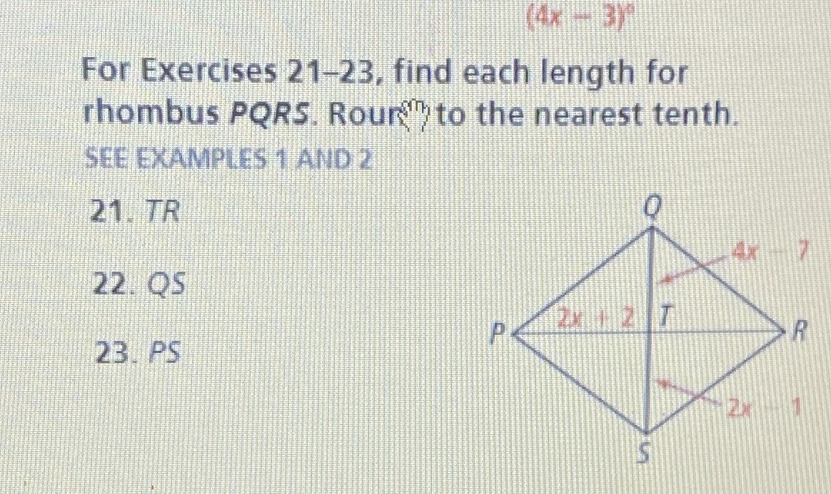 For Exercises 21-23, Find Each Length For Rhombus Pqrs. Rour'   To The 