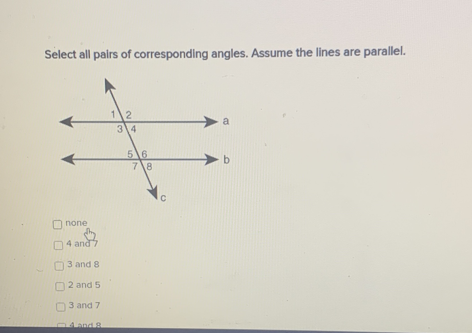 Select all pairs of corresponding angles. Assume t... - CameraMath